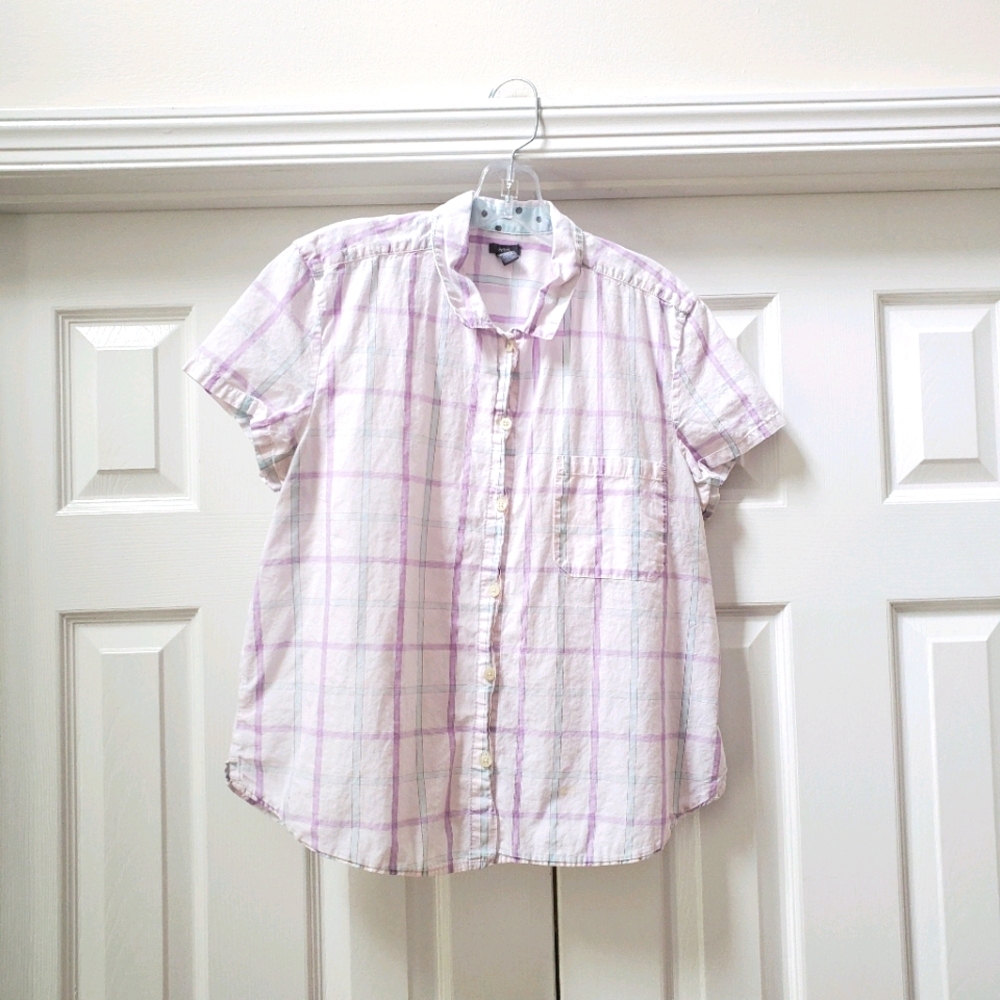 Aerie White Purple Plaid Top